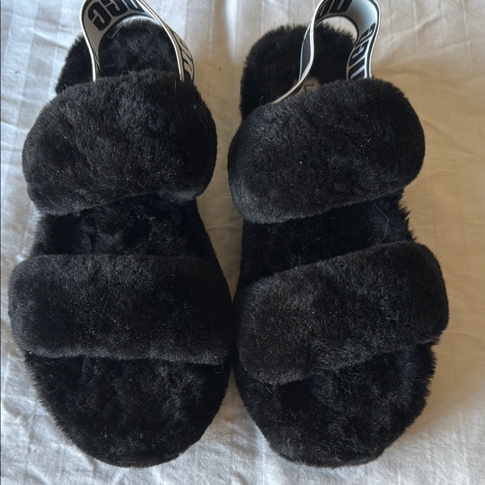UGG Black Cozy Plush Slippers with Open-Toe Design